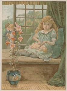 Ilustrace zobrazující mladou dívku sedící v sedadle u okna od English School