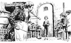 Ilustrace pro Oliver Twist od Charlese Dickense (pero a inkoust) od English School
