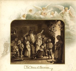 Ilustrace k filmu The Coming Of Father Christmas (barevná litografie) od English School