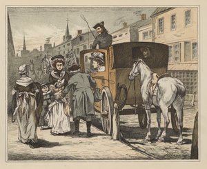 Ilustrace k filmu The Divverting History of John Gilpin od Williama Cowpera (barevné lito) od English School