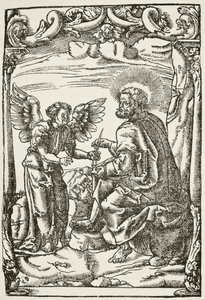 Ilustrace z počátku Tyndales prvního anglického překladu Nového zákona, vydaného v Kolíně nad Rýnem v roce 1525, z Národní a domácí historie Anglie od Williama Hickmana Smitha Auba od English School
