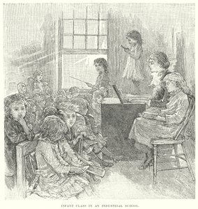 Dětská třída v průmyslové škole (rytina) od English School