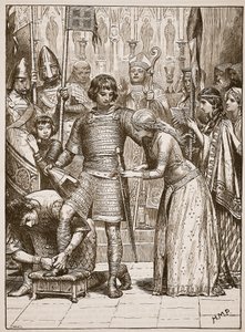 Zasvěcení do rytířského řádu, ilustrace z Cassells Illustrated History of England (sépiová fotografie) od English School