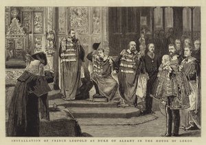 Instalace prince Leopolda jako vévody z Albany ve Sněmovně lordů (rytina) od English School