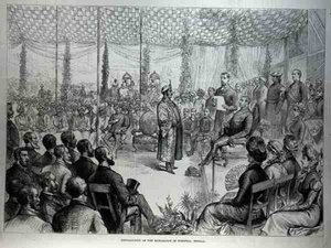 Instalace mahárádže z Burdwanu, Bengálsko, z The Illustrated London News, 21. ledna 1882 od English School
