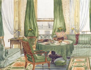 Vnitřní pohled na přijímací místnost v Brightonu, cca 1845 (wc na papíře) od English School