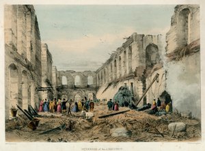 Interiér zbrojnice, požár londýnského Toweru, 1841 od English School