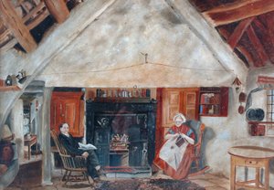 Interiér Cruck Cottage, možná Shipley Glen od English School