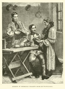 Interiér domu rumunských rolníků v Transylvánii od English School