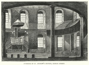 Interiér kostela svatého Ondřeje, George Street (rytina) od English School