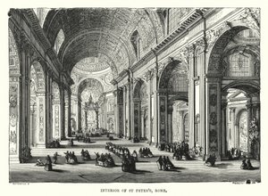 Interiér svatého Petra, Řím (rytina) od English School