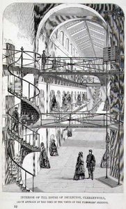 Interiér domu detence, Clerkenwell, z „The Criminal Prisons of London and Scenes of Prison Life“ od Henryho Mayhewa (1812-87) a Johna Binna od English School