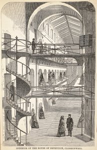 Interiér vazební věznice v Clerkenwellu, ilustrace z knihy The Criminal Prisons of London and Scenes from Prison Life od Henryho Mayhewa a Johna Binnyho, vyd. 1862 od English School