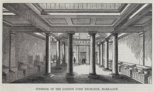Interiér London Corn Exchange, Mark-Lane (rytina) od English School