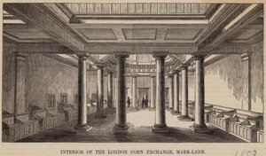 Interiér londýnské kukuřičné burzy, Mark Lane od English School