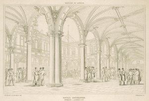 Interiér Royal Exchange, Londýn, při pohledu na jihozápad od English School