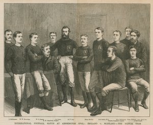 Mezinárodní fotbalový zápas na Kennington Oval; Anglie versus Skotsko, skotský tým od English School