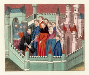 Rozhovor mezi vévodou z Lancasteru a králem Richardem II (barevná rytina) od English School