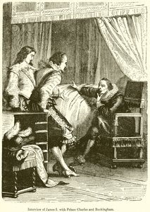 Rozhovor Jakuba I. s princem Charlesem a Buckinghamem od English School