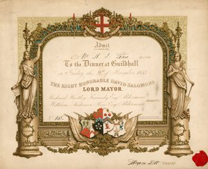 Pozvánka na banket v Guildhall v Londýně dne 9. listopadu 1855 od English School