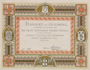 Pozvánka na banket v Guildhall v Londýně dne 9. listopadu 1869 od English School