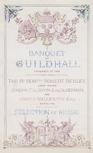Pozvánka na banket v Guildhall v Londýně dne 9. listopadu 1869 od English School
