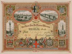Pozvánka na banket v Guildhall v Londýně dne 9. listopadu 1878 od English School