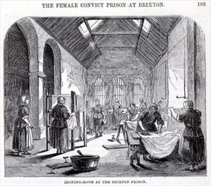Žehlicí místnost ve věznici Brixton, z filmu The Criminal Prisons of London and Scenes of Prison Life od Henryho Mayhewa (1812-87) a Johna Binnyho od English School