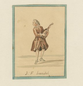 J. F. Handel, polovina 19. století (pero a inkoust, pastelka a mytí na papíře) od English School