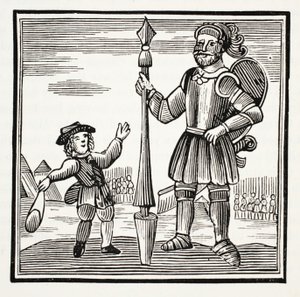 Jack and the Giant, ilustrace z Chap-books of the Eighteenth Century od Johna Ashtona, hospoda. 1882 od English School