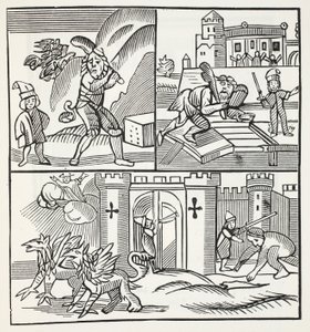 Jack and the Giants, ilustrace z Chap-books of the Eighteenth Century od Johna Ashtona, hospoda. 1882 od English School