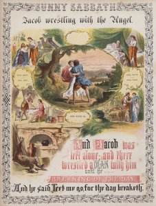 Jacob zápasí s andělem (barevná rytina) od English School