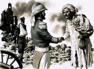 James Kavanagh, v přestrojení, jeden z hrdinů Lucknow (kvaš na papíře) od English School