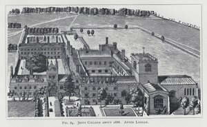 Jesus College kolem roku 1688, po Logganovi (rytina) od English School