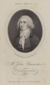 John Bannister , anglický herec, komik a divadelní manažer (rytina) od English School
