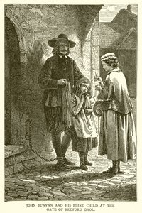 John Bunyan a jeho slepé dítě u brány Bedford Gaol od English School