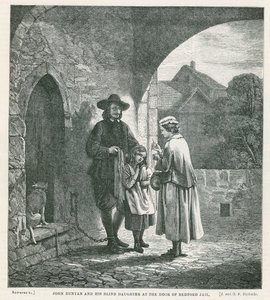 John Bunyan a jeho slepá dcera u dveří bedfordské věznice od English School
