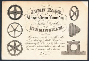 John Page, Albion Iron Foundry, obchodní karta od English School
