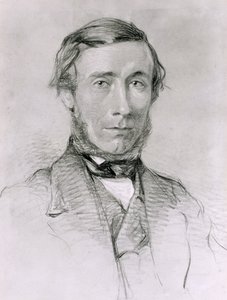 John Tyndall (1820-93) (uhlí zvýrazněné bílou na papíře) od English School