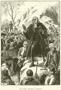 John Wesley, kázání v Cornwallu (rytina) od English School