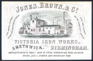Jones, Brown & Co, Victoria Iron Works, obchodní karta od English School