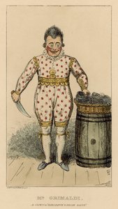 Joseph Grimaldi jako klaun v Harlequin a Friar Bacon od English School
