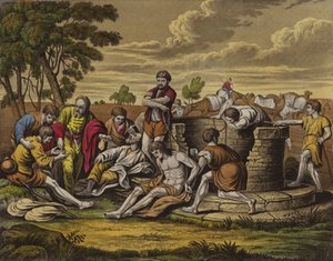 Joseph je prodán do Egypta (barva litho) od English School