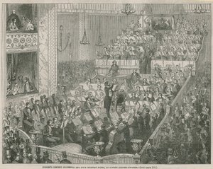 Koncertní orchestr Julliens a čtyři vojenské kapely v divadle Covent Garden od English School
