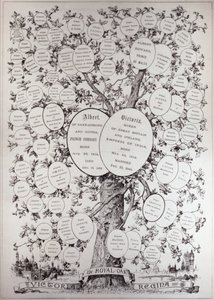 Klíč ke genealogickému stromu potomků Jejího Veličenstva královny Viktorie (1819-1901), z "The Illustrated London News", 12. března 1887. od English School