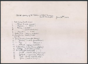 Klíč k fotografii skupiny dělníků, kteří přednesli adresu králi Edwardu VII. při otevření Victoria and Albert Museum (inkoust na papíře) od English School