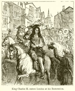 Král Karel II. vstupuje do Londýna při svém restaurování od English School