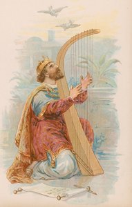 Král David hrající na harfu od English School