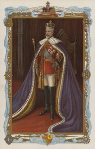 Král Edward VII. v korunovačním rouchu (barevná litografie) od English School