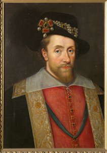 Anglický a skotský král Jakub I. ... (malba na plátně) od English School